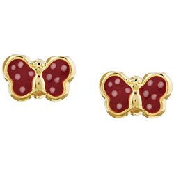 14k Gold Butterfly Purple and White Dotted Earrings