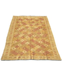 Afghan Soumak Hand-knotted Beige Rug (6'9 x 9'7)