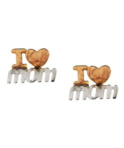 14k Three-tone Gold 'I Heart Mom' Earrings