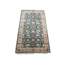 Indo Mahal Hand-knotted Green/ Ivory Rug (4' x 8')