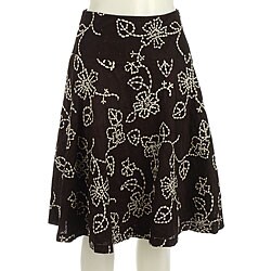 Renee C A-line Flower Embroidery Skirt