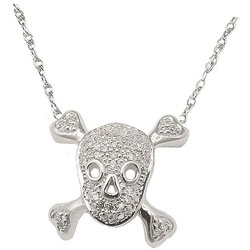 Sterling Silver 1/8ct TDW Skull and Bones Necklace (H-I, I1)