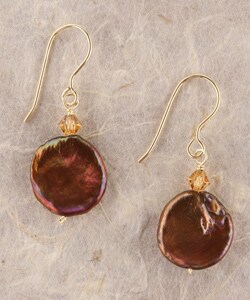 Goldfill Dawn Clouds Bronze Coin Pearl Earrings (USA)