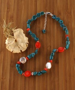Sterling Silver 'Cherry Blossom' Turquoise and Coral Necklace (USA)
