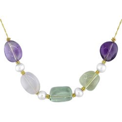 14k Multi-gemstone and Freshwater Pearl Necklace