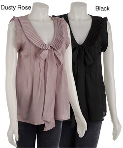 CC Couture Sleeveless Pleated Top with Tie Neck