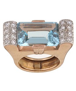 18k Pink Gold Aqua and 3/4ct TDW Diamond Deco Ring (J, SI1)