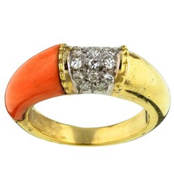 14k Yellow Gold Coral and 1/3ct TDW Diamond Ring (J, SI1)