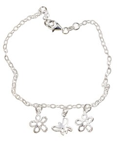 Sterling Silver 9-inch Flowers and Butterfly Anklet