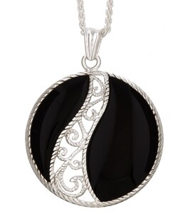 Sterling Silver Black Onyx Filigree Necklace