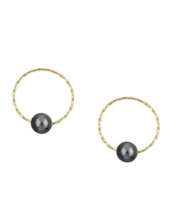 14k Yellow Gold Endless Hoop with Pearl Earrings