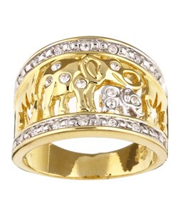 Gold over Sterling Silver White CZ Elephant Ring