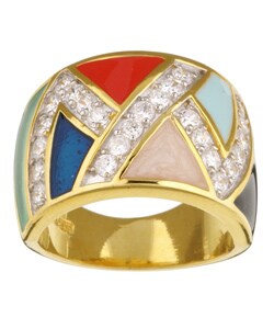 Chateau D' Argent Gold over Sterling Silver Enamel CZ Ring
