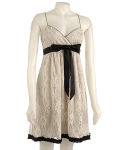Aidan Mattox Women's X-back Ivory/ Black Lace Dress