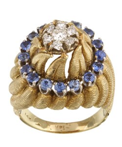 14k Yellow Gold Diamond and Sapphire Cocktail Ring (K, VS2)