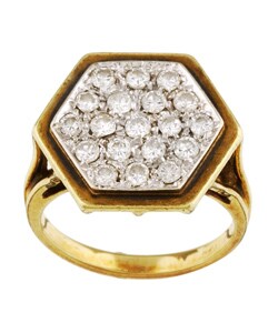 14k Yellow Gold and 1ct TDW Diamond Hexagon Ring (I, VS2)