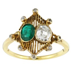 18k Gold Emerald and 3/5ct TDW Diamond Estate Ring (I, VS2-SI1) (Ring Size 8)