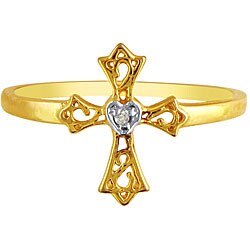 Cross Ring 10k Yellow Gold Diamond Cross Fashion Ring (K, I2)