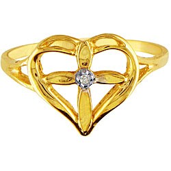 Cross Ring 10k Yellow Gold Diamond Cross Heart Ring (K, I2)