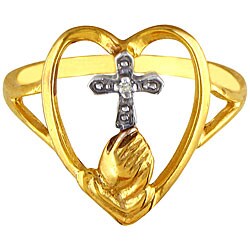 Cross Ring 10k Yellow Gold Diamond Cross Heart Ring (K, I2)