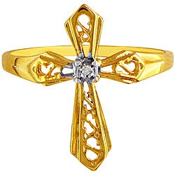 Cross Ring 10k Yellow Gold Diamond Cross Fashion Ring (K, I2)