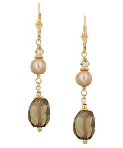 Charming Life 14k Goldfill Smokey Quartz/ Pearl Earrings (7-7.5 mm)