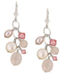 Charming Life Sterling Silver Rose Quartz and FW Pearl Fringe Earrings (5.5-6 mm)