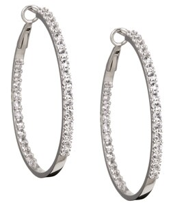 10k Gold Created Sapphire 1.5-inch Hoop Earrings