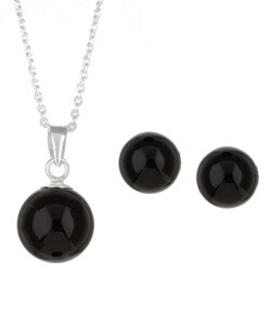 Sterling Silver Black Agate Necklace/ Earrings Set