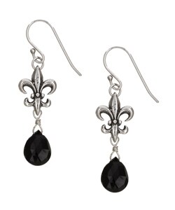 Gerald David Bauman Silver Fleur de Lis Tourmaline Earrings
