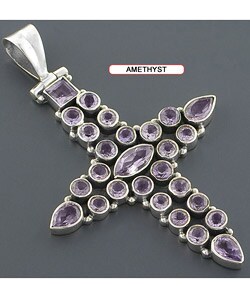 .925 Sterling Silver Multi-gemstone Cross Pendant (India)