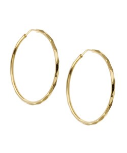 18k Yellow Gold over Silver Faceted Hoop Earrings