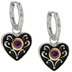 Two-tone Sterling Silver CZ Antique Heart Earrings
