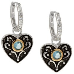 Two-tone Sterling Silver Aqua Blue Heart Earrings