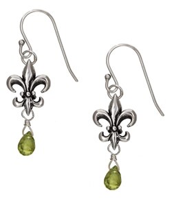 Gerald David Bauman Silver Fleur de Lis Peridot Earrings