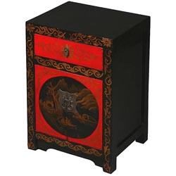 Black/ Gold Village Motif Storage Cabinet/ End Table