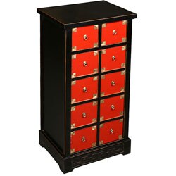 Asian Red and Black 10-drawer Cabinet/ Dresser