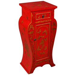 Red and Gold Vase Frame Storage Cabinet/ End Table