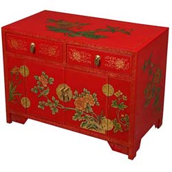 Red and Gold Hand-painted Cabinet/ End Table