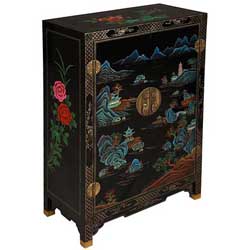 Black Lacquer Asian Storage Cabinet/ End Table