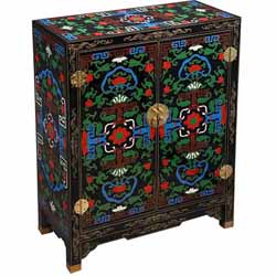 Tibetan-style Black Lacquer Cabinet/ End Table