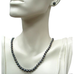 Black Freshwater Pearl Necklace and Earrings Set