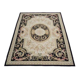 French Aboussan Hand-knotted Ivory/ Black (10'5 x 14')