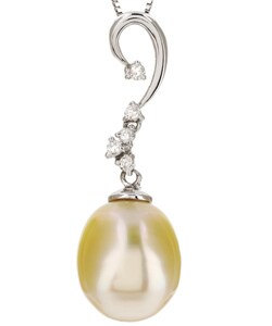 14k Gold Golden South Sea Pearl and Diamond Necklace (10 mm)