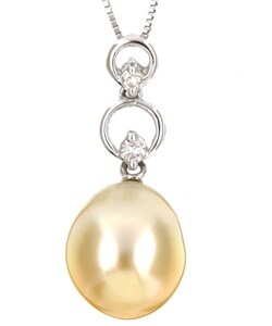 14k Gold Golden South Sea Pearl and Diamond Necklace (10 mm)