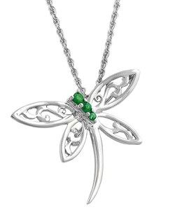 Sterling Silver Emerald Dragonfly Necklace