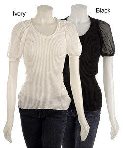 Renee C Women's Sheer Sleeve Scoop Neck Top