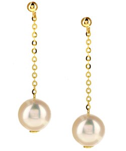 14k Yellow Gold FW Pearl Dangling Chain Earrings (8.5 mm)