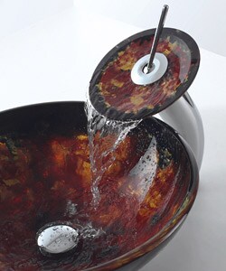 Kraus Onyx Glass Vessel Sink and Waterfall Faucet Chrome Combo