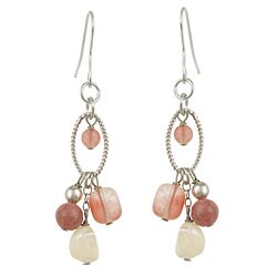 Sterling Silver Cherry Quartz Glass Cluster Dangle Earrings